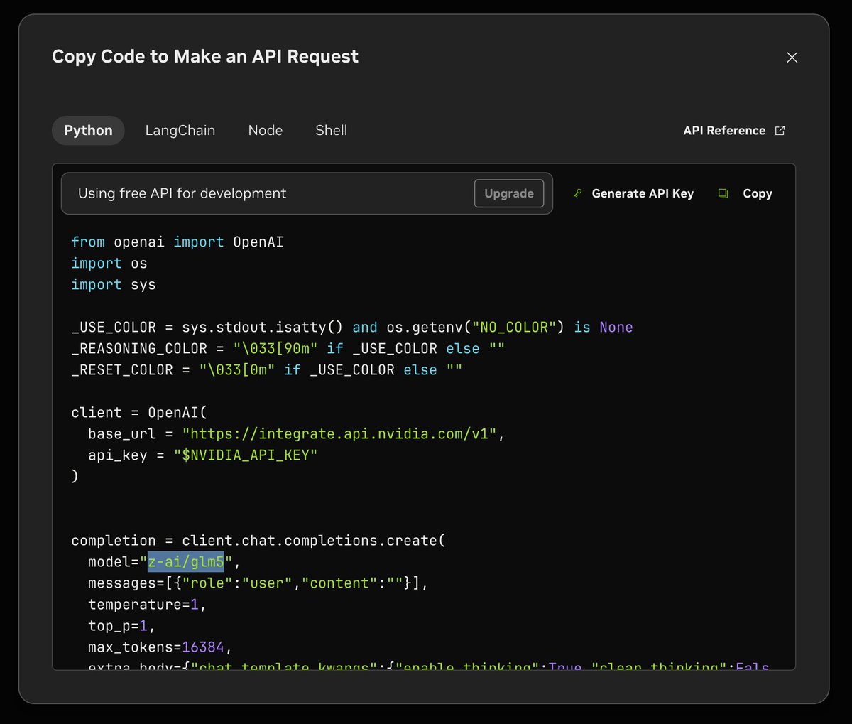 英伟达的免费 glm-5，也来咯！

你只需要：  

1. 注册并申请key：build.nvidia.com/explore/discov…

2. 用OpenAI的兼容模式接入各种Agent   

- base-url：integrate.api.nvidia.com/v1  
- model-id：z-ai/glm5

快去试试吧！