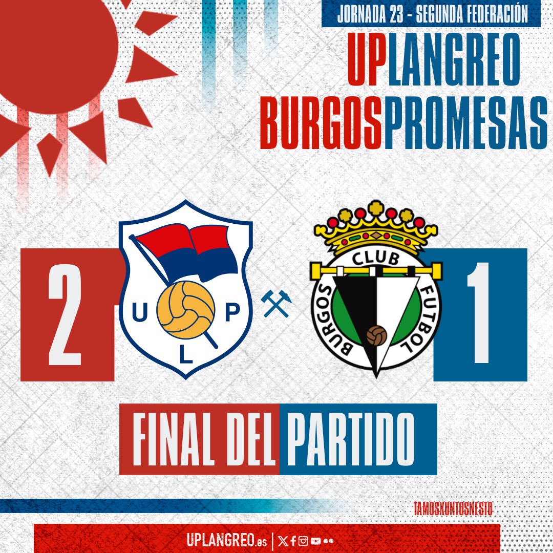 UPLangreo's tweet photo. ⏹ ¡𝗙𝗜𝗡𝗔𝗔𝗔𝗔𝗔𝗟!

#UPLangreoBurgosPromesas 2️⃣-1️⃣ (66’ René Reyes, 90’ Liam López | 44’ William)

🔵🔴 #TamosXuntosNesto https://t.co/PB8z1czaUl