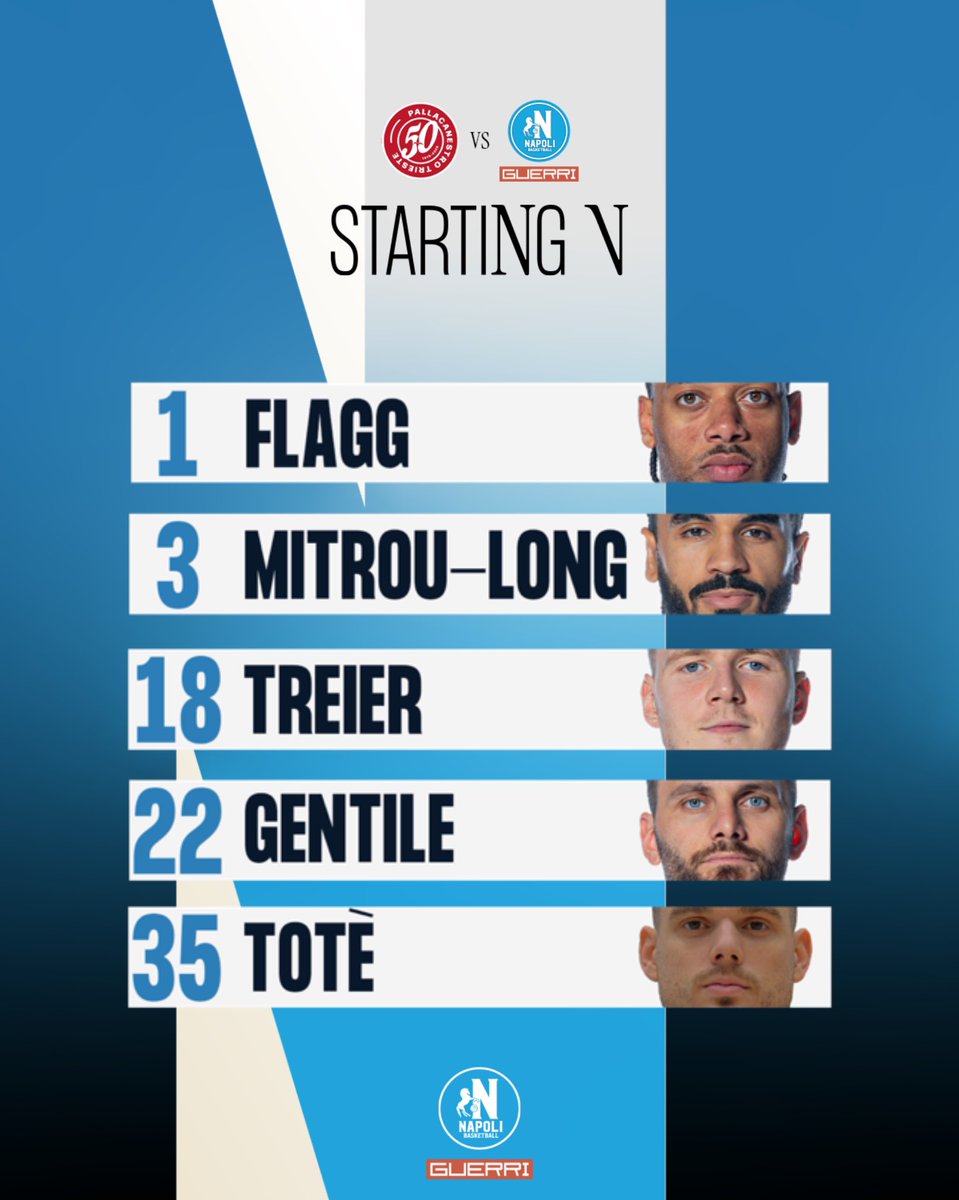 basket_napoli's tweet image. 𝗦𝗧𝗔𝗥𝗧𝗜𝗡𝗚 5️⃣🏀

Pallacanestro Trieste 𝗩𝗦 Guerri Napoli 

#GuerriNapoli | #DestinationNapoli | #Starting5 💙