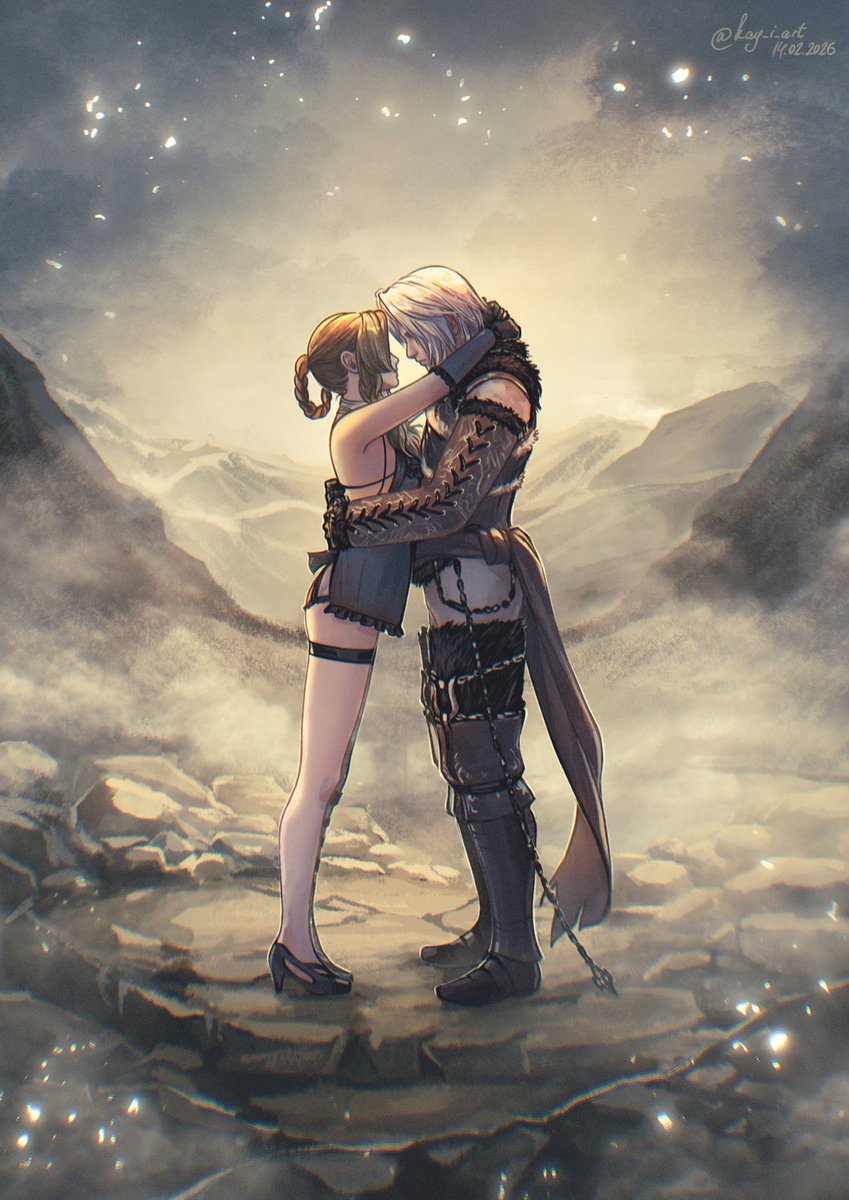 Even across worlds, my soul knows you. 
Happy Valentine’s Day!
💕💕💕
Aerith &amp; Sephiroth as Kaine &amp; Nier 
#FF7EC #aeriseph #セフィエア