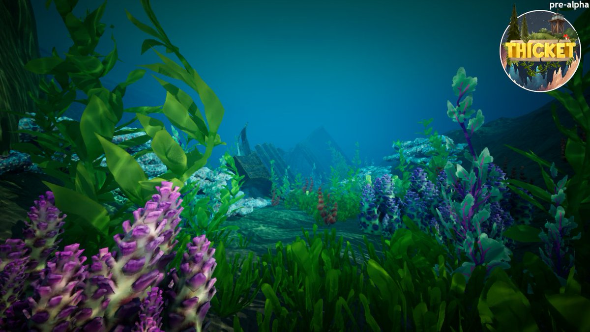 Our talented Lead Level Designer, <a href="/ZincDaydreams/">ZincDaydreams</a>, is breathing life into Thicket's underwater areas! Here's an early look at one of the spots she's working on. ⚓
#Screenshotsaturday