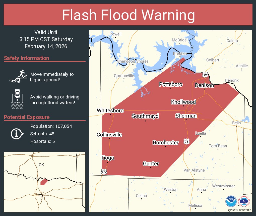 Flash Flood Warning including Sherman TX, Denison TX and  Whitesboro TX until 3:15 PM CST