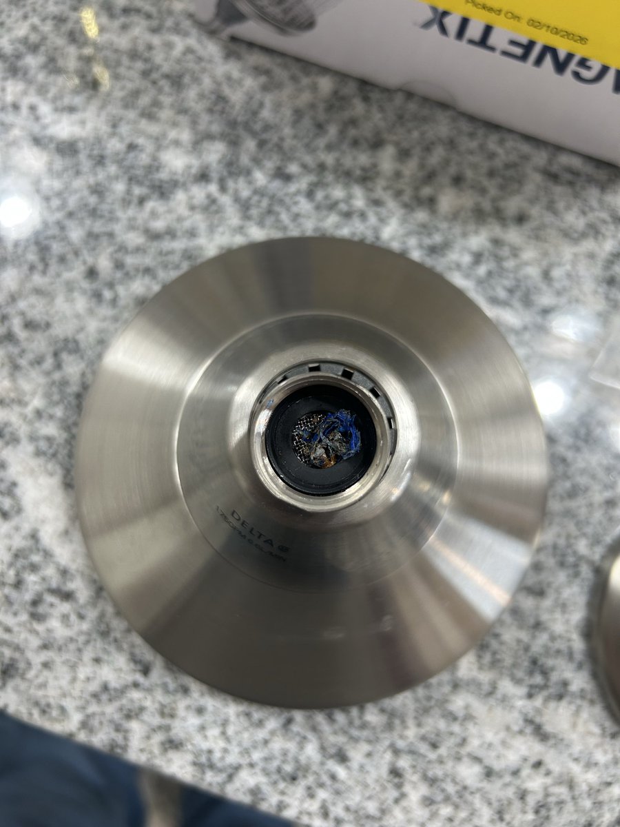 Working on a brand new Townhouse, customer states that her shower head doesn’t work well…

Dude put so much teflon tape on threads it plugged the screen 🤦‍♂️

Builder wouldn’t come and fix it 😅