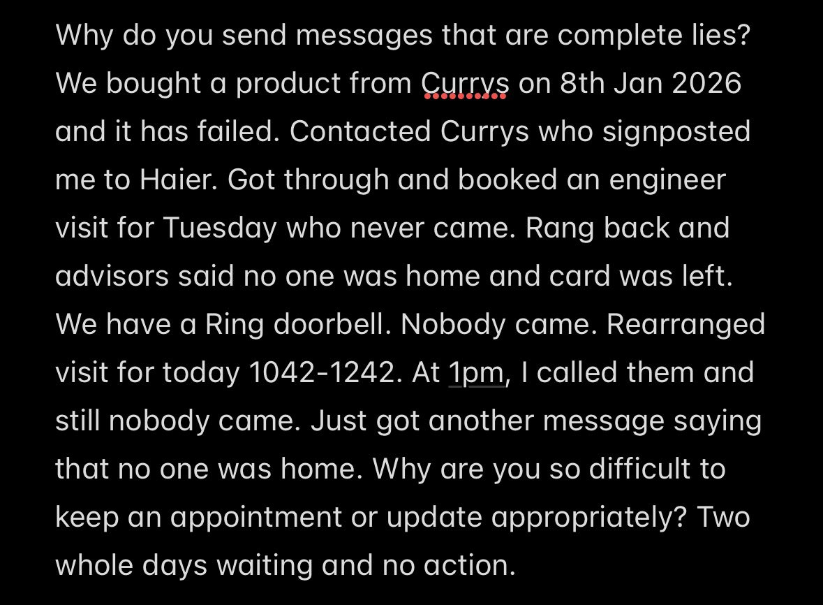 MarAnderson22's tweet photo. Absolute joke of a service from @HaierOfficial  and @currys. I have a £400 box in a cupboard now instead of a working dishwasher from an item bought in January. https://t.co/UJtaDWRexS