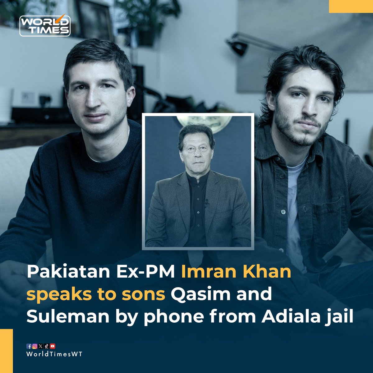 Pakistan former Prime Minister Imran Khan has talked to his sons Qasim Khan and Suleman Khan on Saturday during a telephone conversation, local media reported. 

According to detail shared by Adiala Jail administration, on the orders of Supreme Court of Pakistan, telephonic