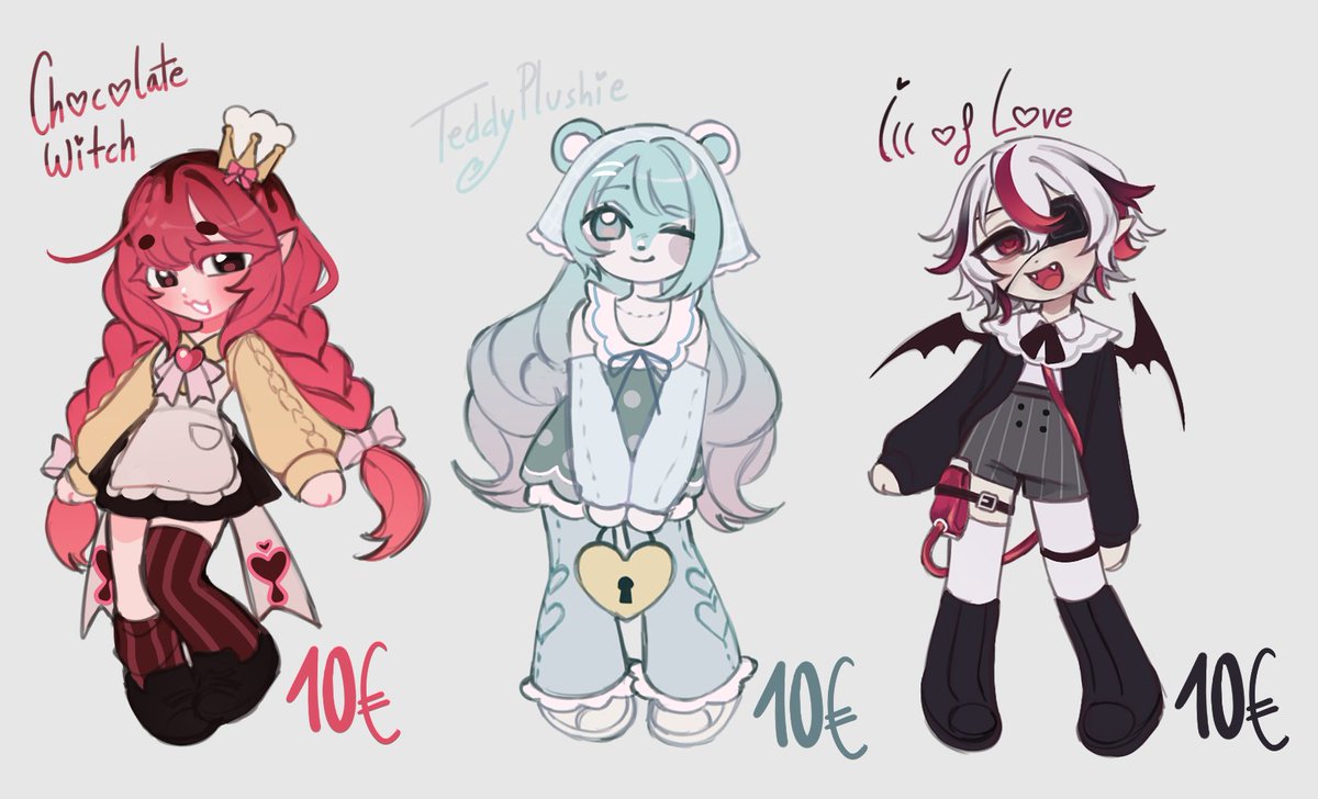 ADOPTABLES CON TEMÁTICA DE SAN VALENTÍN!!
Se puede cambiar el diseño una vez lo compras

RT se aprecian
DM o COMENTA para reclamar <3