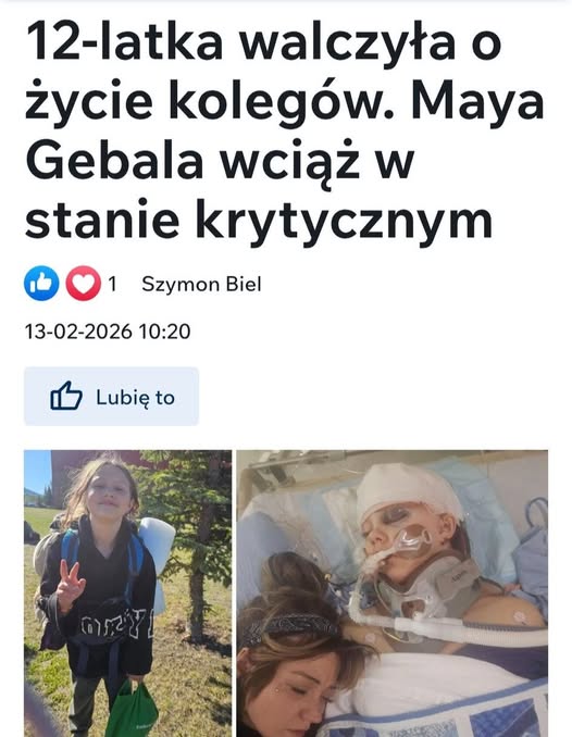 Darekbrzoza's tweet photo. :12-letnia Maya (o polsko brzmiącym nazwisku) Gebala walczy o życie w szpitalu dziecięcym w Vancouver po tym jak została postrzelona w głowę i szyję, gdy podczas masakry w Tumbler Ridge Secondary School w Kanadzie próbowała zaryglować drzwi biblioteki i ochronić kolegów z klasy. Dziewczynka jest w stanie krytycznym, ale wykazuje możliwe oznaki poprawy – poruszyła ręką i nogą. Tymczasem inna ranna uczennica, Paige Hoekstra, po operacji jest już poza bezpośrednim zagrożeniem i przekazała: „Chcę powiedzieć wszystkim, że jestem w porządku i dochodzę do siebie”.
W małym kanadyjskim miasteczku Tumbler Ridge w prowincji Kolumbia Brytyjska doszło 10 lutego 2026 r. do jednej z najtragiczniejszych masakr szkolnych w historii kraju. 18-letni sprawca Jesse Van Rootselaar zastrzelił osiem osób – w tym sześcioro dzieci – zanim popełnił samobójstwo."
za Dominika Chorosińska