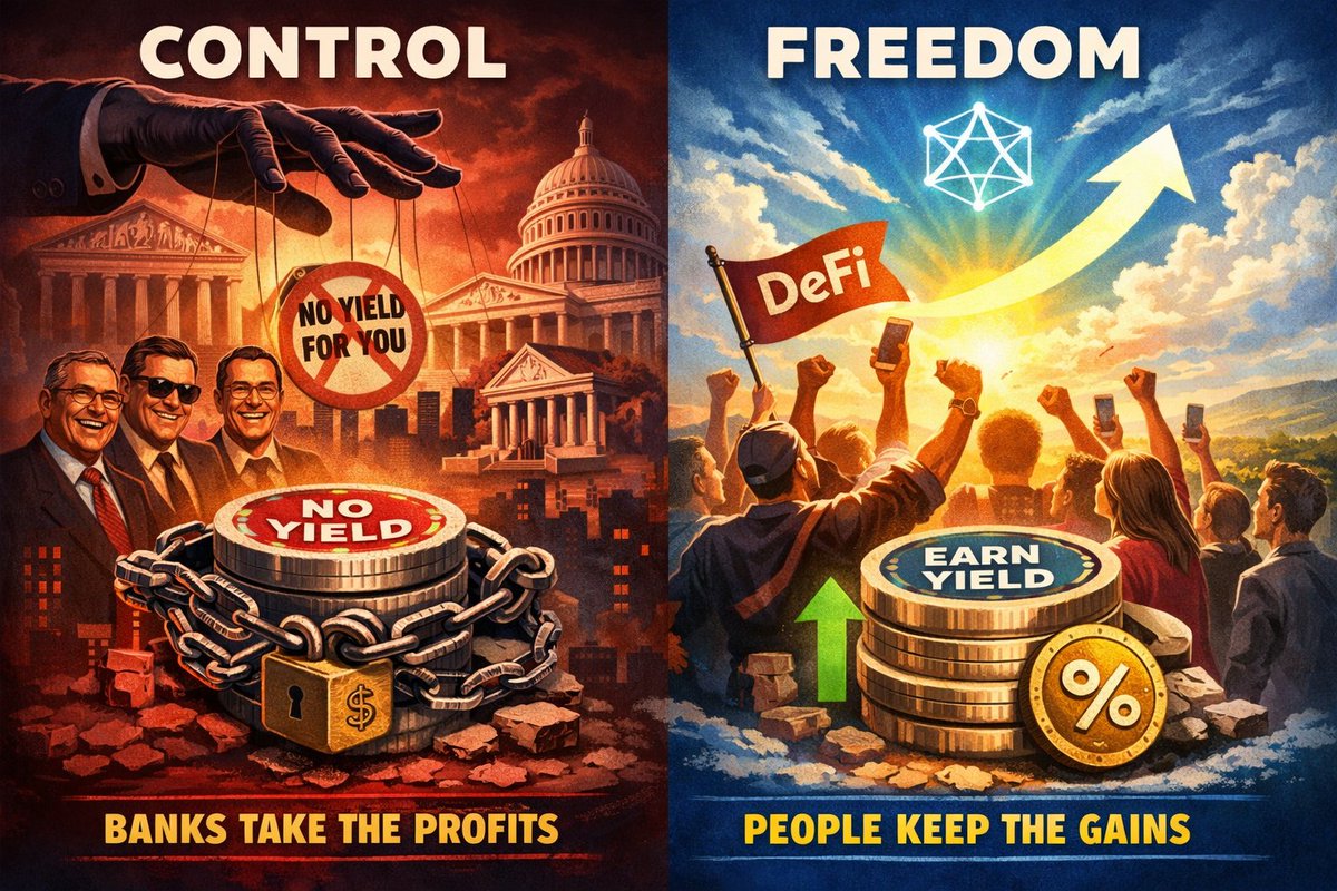 They’re pushing the “Clarity Act” hard right now.

But read between the lines.

“Clarity” that strips stablecoin yield
isn’t clarity, It’s control.

Crypto was built so people could earn on THEIR money 
not beg banks for 0.01%.

Giving that up for a short-term pump.
That’s not
