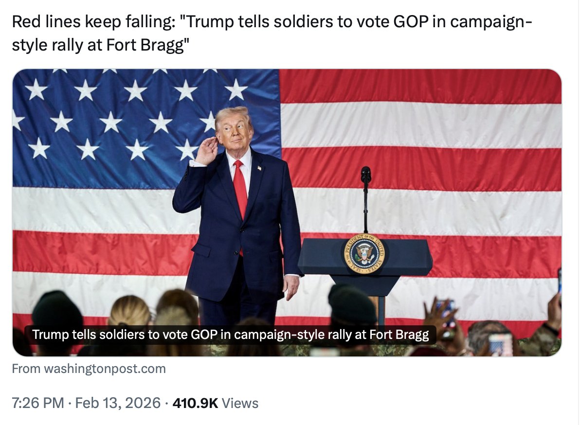 steadystate2025's tweet image. Trump can fly to Fort Bragg, give a campaign rally in front of uniformed troops, and tell them how to vote—and that’s just “patriotic.” But 6 veterans in Congress remind those same troops they must refuse illegal orders, and his DOJ tries to brand it sedition “punishable by