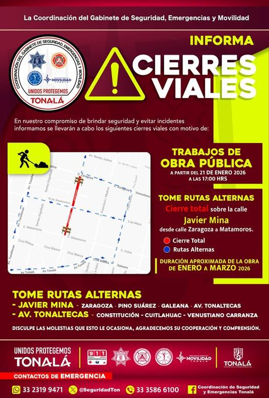 #AvisoImportante #CierresViales #UnidosProtegemosTonalá