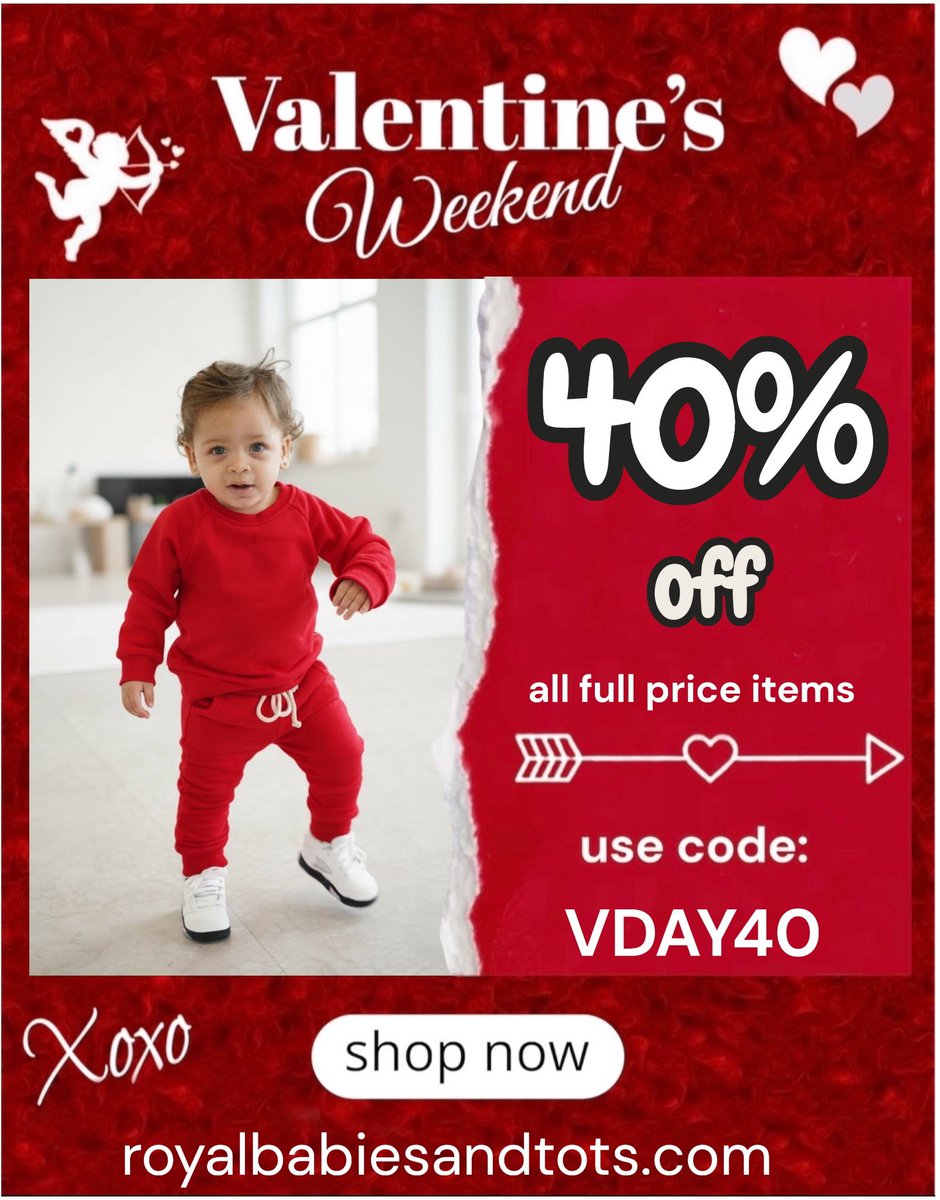 💘Spreading Love this Valentine’s Day💘

Enjoy 40% off all full priced items

Use Code: VDAY40 at checkout

Shop here: Royalbabiesandtots.com 

Plus enjoy $5 and $10 deals. Prices are marked. No code needed! 🛍️