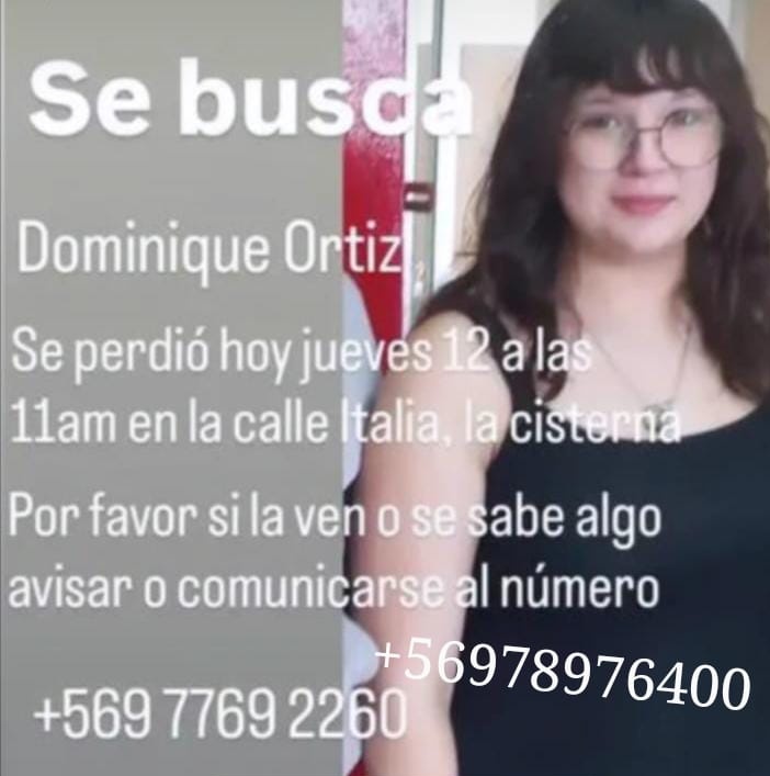 ME AYUDAS A DIFUNDIR URGENTE , ES LA HIJA DE UN AMIGO 

<a href="/voceriagobierno/">Vocería de Gobierno de Chile</a> <a href="/SernamEGChile/">SernamEG Chile</a> <a href="/PDI_CHILE/">PDI Chile</a> <a href="/Carabdechile/">Carabineros de Chile</a> <a href="/biobio/">BioBioChile</a> 
<a href="/GabrielBoric/">Gabriel Boric Font</a> 
#ayuda
#sebusca