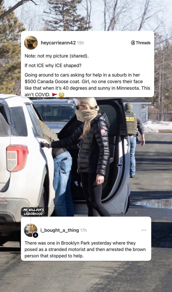 ICE posed as a woman with a broken down vehicle in Brooklyn Park, MN yesterday and then detained people who came to her aid