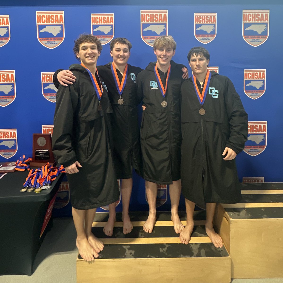 OGHSAthletics's tweet photo. Congratulations to the Oak Grove Swim Team on their performance at the 5A State Championship!

Boys 200 Free Relay team of Matthew Vogl, Dawson Meador, Eli Fulcher, and Grayson Messer finished 3rd in the state! First time in school history swimming has placed in the top 3! https://t.co/2R89sPOlXY