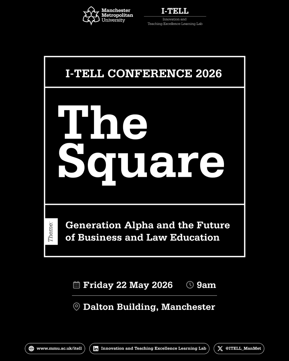 The Square 2026 – I-TELL Conference

Our internal Faculty of Business &amp; Law conference exploring:

Generation Alpha and the Future of Business and Law Education.

A focused space for dialogue, curriculum innovation, and advancing teaching practice.

#ITELL2026 #TheSquare