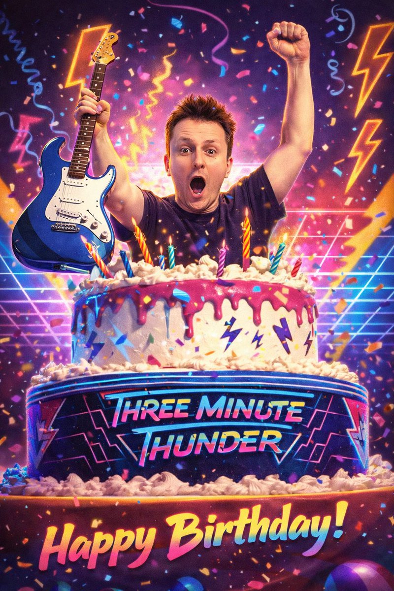 🎉⚡ HAPPY BIRTHDAY MASON! ⚡🎉

Born on Valentine’s Day… clearly meant to rock hearts AND stages. 💘🎸
Today we’re cranking the neon, blasting the riffs, and taking today to 88 MPH! ⚡

#ThreeMinuteThunder #BirthdayRiffs #ValentinesDayVibes