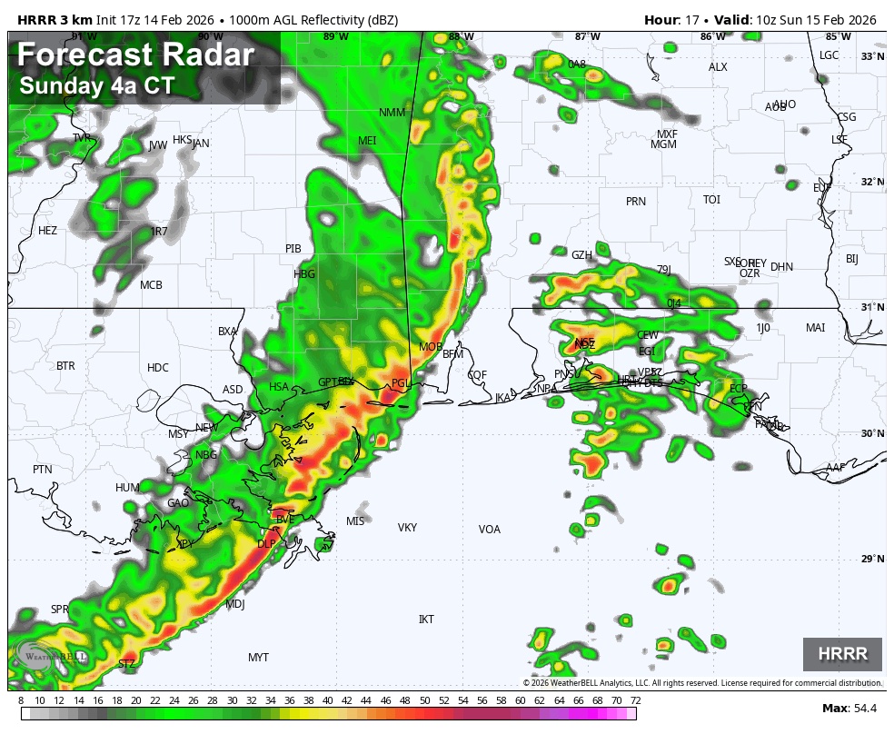 spann's tweet photo. EARLY TOMORROW MORNING: For most of Alabama, the air will be stable tomorrow morning and there is no risk of severe thunderstorms.

The only possible exception is along the Gulf Coast; a line of storms will move through between 3 and 6 a.m. Instability will be weak and lapse rates will be poor, most likely these storms remain below severe limits as they move through, but we will watch it closely as always.

Later in the day with higher instability there will be a risk of severe thunderstorms over the eastern part of the Florida Panhandle; places like Panama City Beach and Tallahassee.