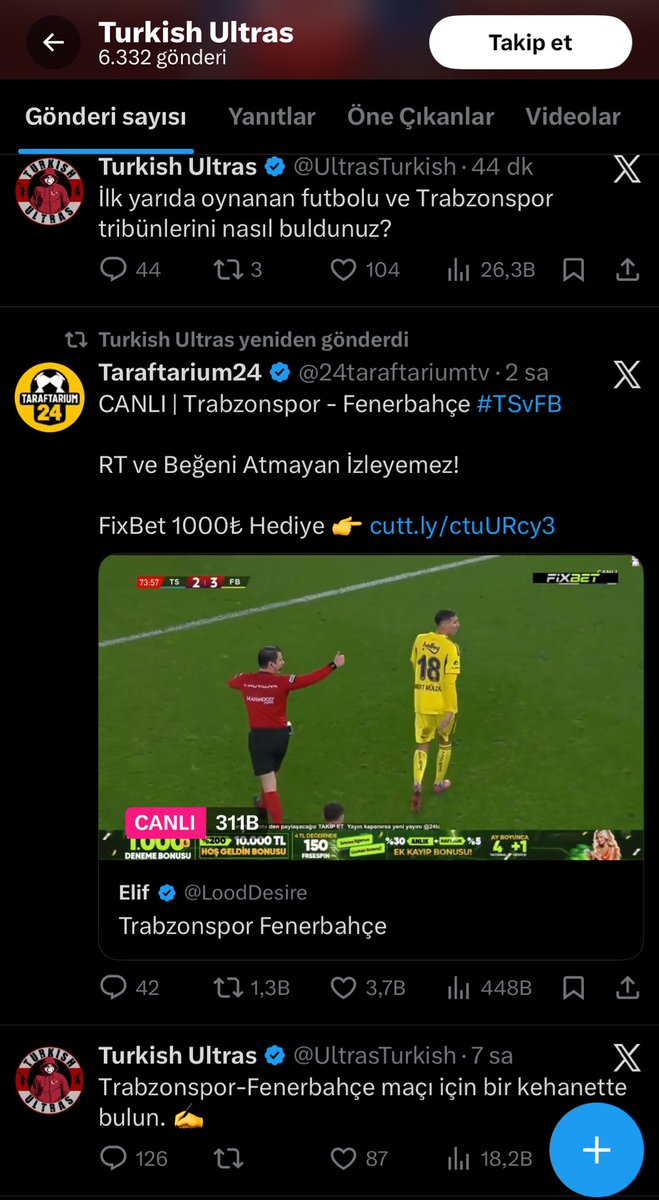 yasadışı bahis reklamı yapan bu sayfa hakkında gereken yapılsın <a href="/EmniyetGM/">Türk Polis Teşkilatı</a> 
(sonra tribüncü, tribüncüyü polise şikayet ediyor demeyin :)