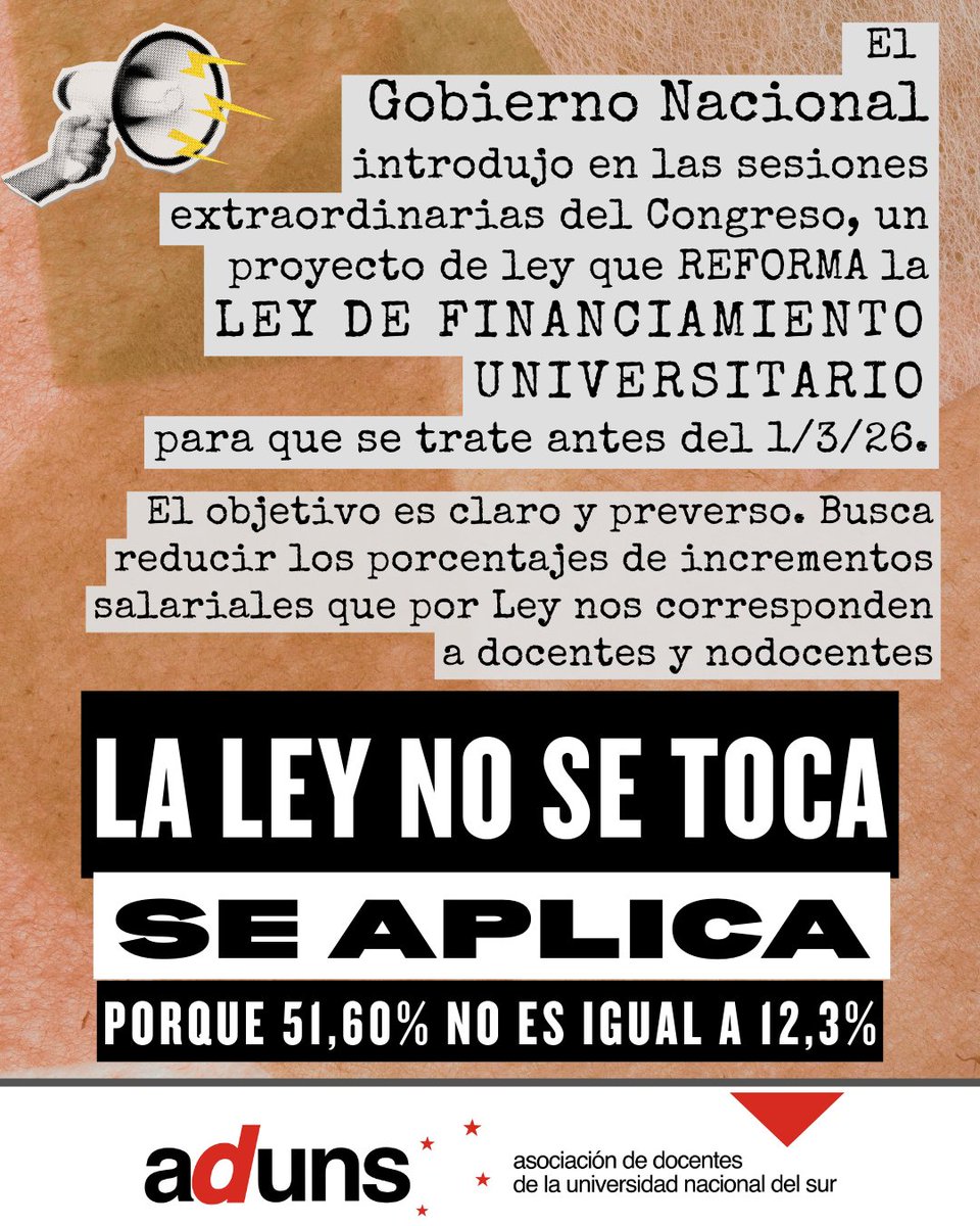 LA LEY NO SE TOCA.
SE APLICA Y PUNTO. 
PORQUE 51,60% NO ES IGUAL A 12,3%
FIN.

El Gobierno Nacional decretó ayer (13/2) la prórroga de las sesiones extraordinarias del Congreso hasta el 28 de febrero inclusive. Lo hizo bajo el Decreto PEN 103/26.
En el mismo acto incorporó, como