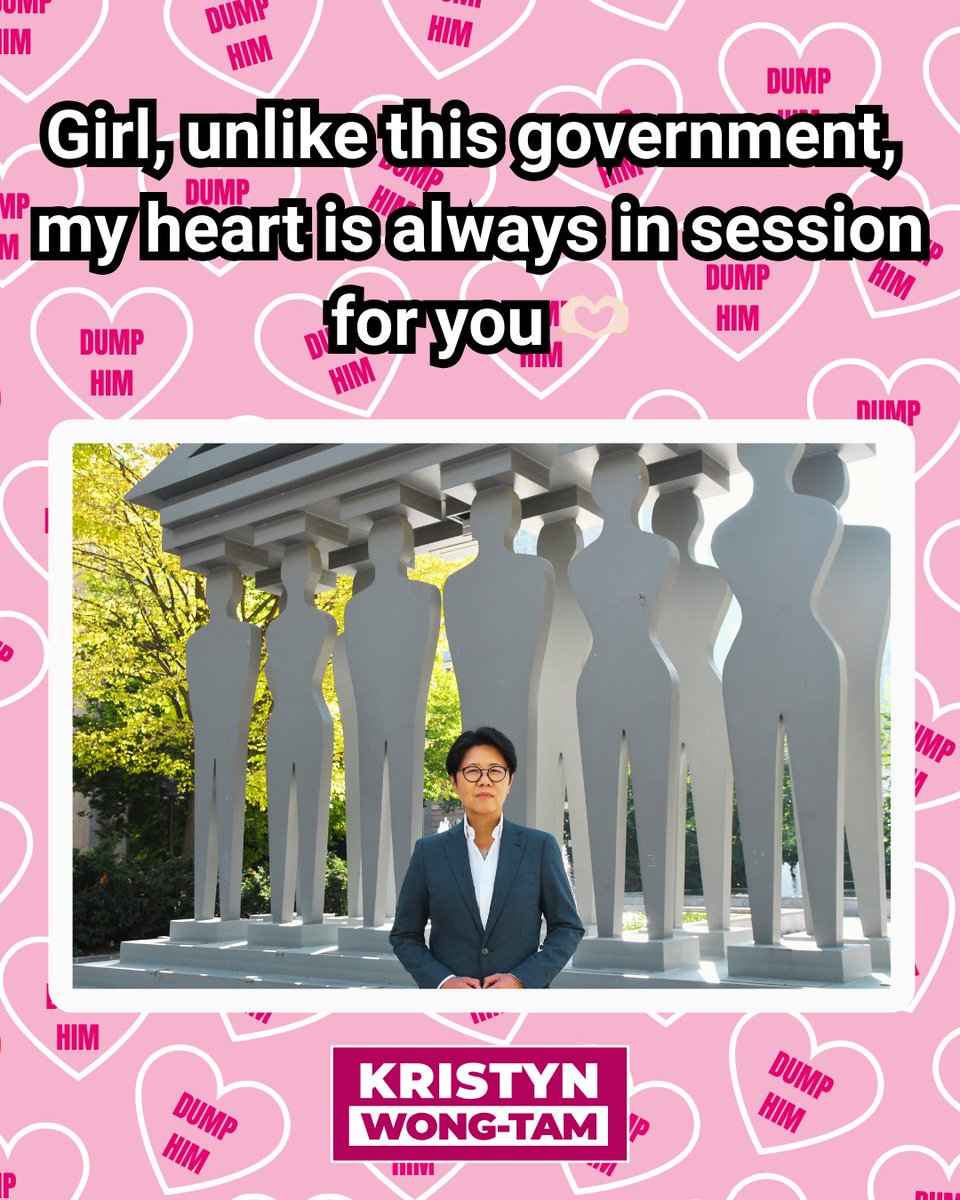kristynwongtam's tweet photo. Girl, this Valentine's Day, dump him.
There ain't nothing I won't do for you.
Every single day, I'll fight for you at Queen's Park.
I love you, Toronto Centre! #torcen
PS- I'm sharing more below, drop a comment if you spot your neighbourhood here! π https://t.co/dkMsFqOuY1