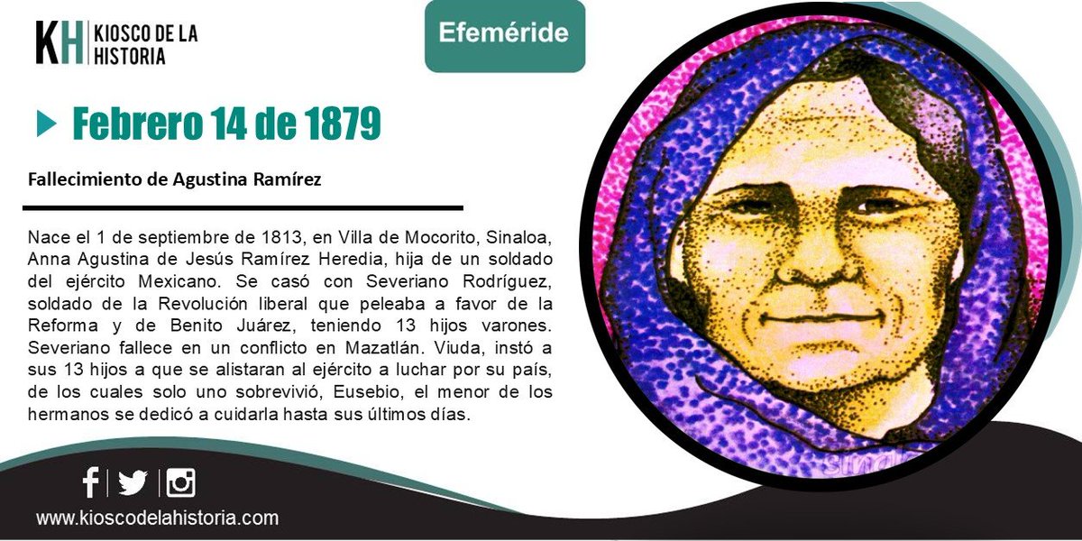 El #14deFebrero de1879 muer Agustina Ramírez.
Más y otras #Efemerides 👇
kioscodelahistoria.com/14-febrero