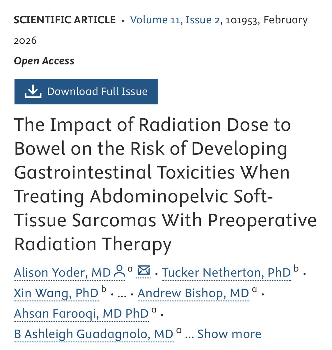 SprakerMDPhD's tweet photo. Nice paper on abdo/pelvic sarcoma in Advances from the MDACC team. 

Well planned and delivered VMAT is incredibly safe, very low toxicity risk. 

Also a demonstration of how high grade liposarcoma locally recurs a lot! 

Don’t sleep on pre-op radiation for these folks. https://t.co/rZzqNx5FBO