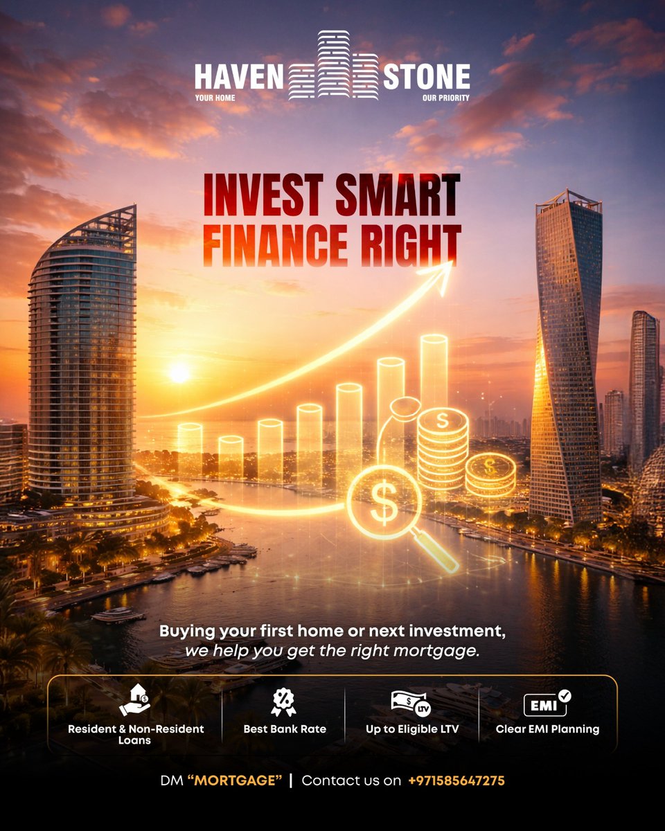 HavenstonePLLC's tweet photo. Invest smart. Finance right. 📈

Get the right mortgage — not just any mortgage.

✔ Resident &amp; non-resident loans
✔ Best bank rates
✔ Eligible LTV
✔ Smart EMI planning
📩 DM “MORTGAGE” or Contact us on - +971585647275 https://t.co/djUIRZ4aTV