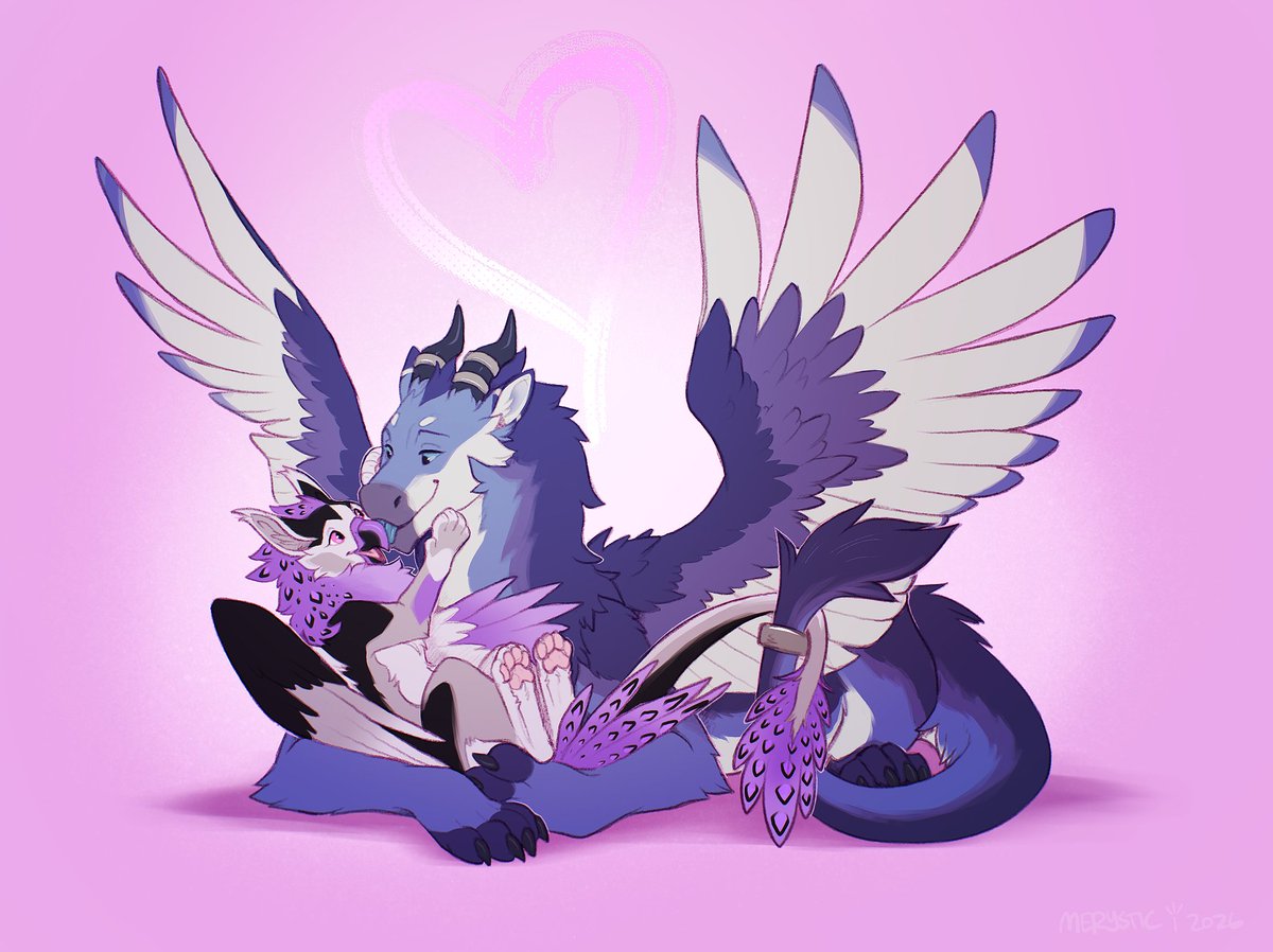 TheRoyalGryphon's tweet image. Happy Valentine's day to my big dragon, Aros! It's been many many years together, and here's to countless more ❤️

Art by @/merystic !