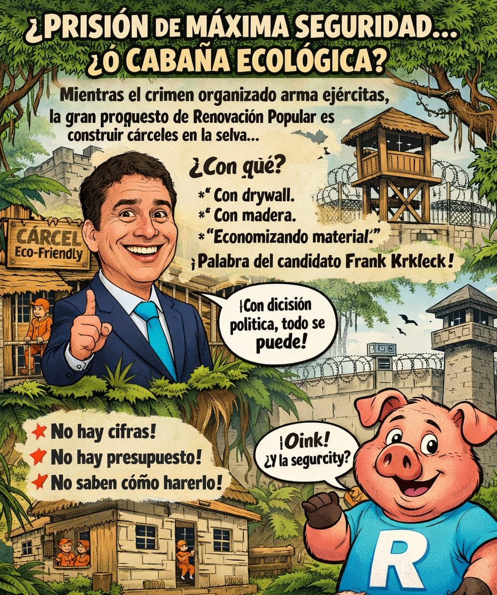 Cárceles en la selva hechas con drywall y madera. SI ES LA PROPUESTA DE RENOVACIÓN POPULAR 
Sin cifras. Sin presupuesto. Sin plan.

Pero “con decisión política todo se puede”.

¿Plan de Estado o PowerPoint sin números? 🤔
La seguridad no es chiste.

#Seguridad #PolíticaPeruana