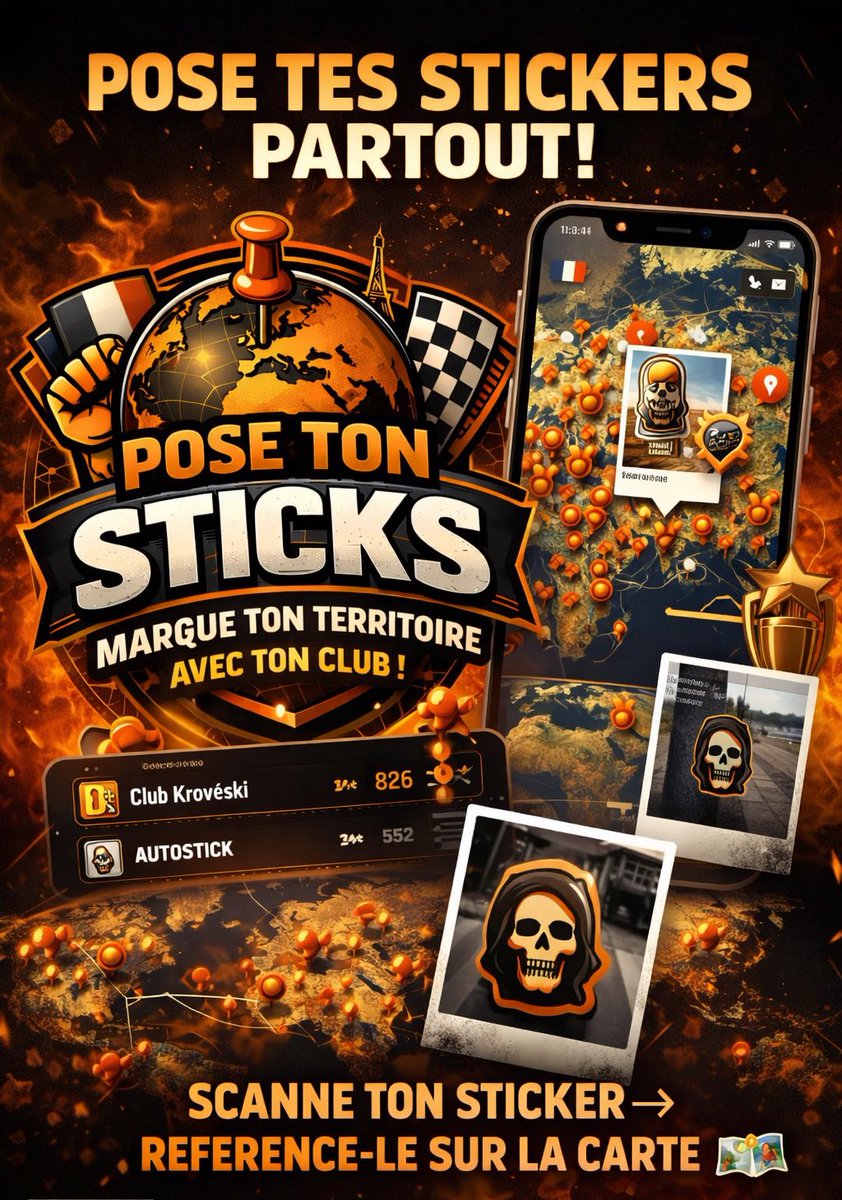 DiscordLaval's tweet photo. 🔥 Pose ton sticker.
📍 Référence-le sur la carte.
🏆 Fais monter ton club au classement mondial.

🌍 Marque ton territoire partout !

⚠️ Site en TEST
📱 Appli en cours de développement

👉 https://t.co/NIwbPzjuzQ https://t.co/MCRzS7ZG2B