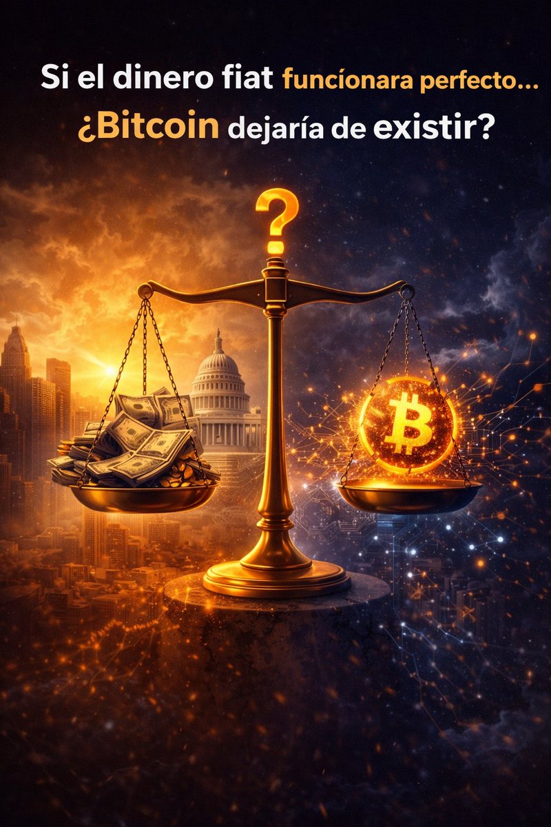 adgner's tweet photo. “Si el dinero fiat funcionara perfecto… ¿Bitcoin dejaría de existir?”
#bitcoin #dinero #inversion #fiat #instituciones

Si mañana el dinero fiat fuera estable, con baja inflación real, cero corrupción y buena gestión…

¿Bitcoin seguiría teniendo sentido?

Abro debate 🧵👇

Muchos usan Bitcoin por necesidad.
En países con:
Inflación
Corrupción
Devaluaciones
Controles financieros
Bitcoin no es moda.
Es refugio.

Pero seamos honestos.
Si el sistema funcionara funcionara perfecto:
Moneda estable
Transparencia fiscal
Instituciones sólidas
La urgencia de Bitcoin disminuiría.
Entonces… ¿desaparecería?

Bitcoin no nació solo por inflación.
Nació por algo más profundo:
Oferta limitada (21M)
Neutralidad global
Resistencia a censura
Política monetaria inalterable
No depende de gobiernos.

Históricamente, cuando un grupo tiene control sobre:
La emisión del dinero
La política monetaria
La deuda
La inflación
Eventualmente aparece abuso.
No porque sean “malos”.
Sino porque el incentivo lo permite.
Cuando puedes imprimir dinero sin límite,
la tentación política siempre está ahí.
Ese patrón se ha repetido durante siglos.
Entonces,

 ¿qué hace Bitcoin diferente?
Bitcoin elimina la discrecionalidad humana en la emisión.
No puedes imprimir más.
No puedes cambiar las reglas fácilmente
No depende de elecciones.
No depende de promesas.
Es código.
Eso es estructural.
No es una moda.
No es una crisis puntual.
Es un diseño alternativo.

¿Es temporal?
Podría ser temporal si:
La humanidad demostrara disciplina monetaria perfecta.
Los gobiernos dejaran de financiarse con inflación.
No existieran incentivos políticos de corto plazo
No hubiera abuso del poder financiero.
Si eso ocurriera de forma sostenida por décadas…
Bitcoin perdería parte de su narrativa defensiva.
Pero la historia humana muestra que el poder monetario tiende a usarse políticamente.
Y ahí Bitcoin vuelve a tener sentido.

Entonces, ¿qué es realmente?
Bitcoin no es anti-Estado.
No es anti-impuestos.
No es anti-sistema.
Es:
Una capa monetaria paralela con reglas fijas.
Es como decir:
“Si el sistema funciona bien, genial.
Si no funciona, tengo alternativa.”
Eso no es rebelión.
Es redundancia.

Aquí viene la parte más profunda
Bitcoin no compite contra el dólar.
Compite contra la discrecionalidad
No compite contra bancos.
Compite contra el abuso.
No compite contra gobiernos.
Compite contra incentivos perversos.
Por eso la discusión no es tecnológica.
Es filosófica.

Ahora te doy mi postura clara
Bitcoin es estructural.
No porque vaya a reemplazar todo.
Sino porque introduce algo que antes no existía:
Un sistema monetario global, abierto y no controlado por ningún Estado.
Eso ya cambió la historia.
Aunque mañana bajara 70%.
Aunque pasara 5 años lateral.
La idea ya no puede desinventarse.

Pero también te digo algo importante
Bitcoin no solucionará:
Corrupción humana
Mala gestión pública
Desigualdad
Falta de educación financiera
Eso sigue siendo problema humano.
Bitcoin limita el abuso monetario.
No arregla la naturaleza humana.