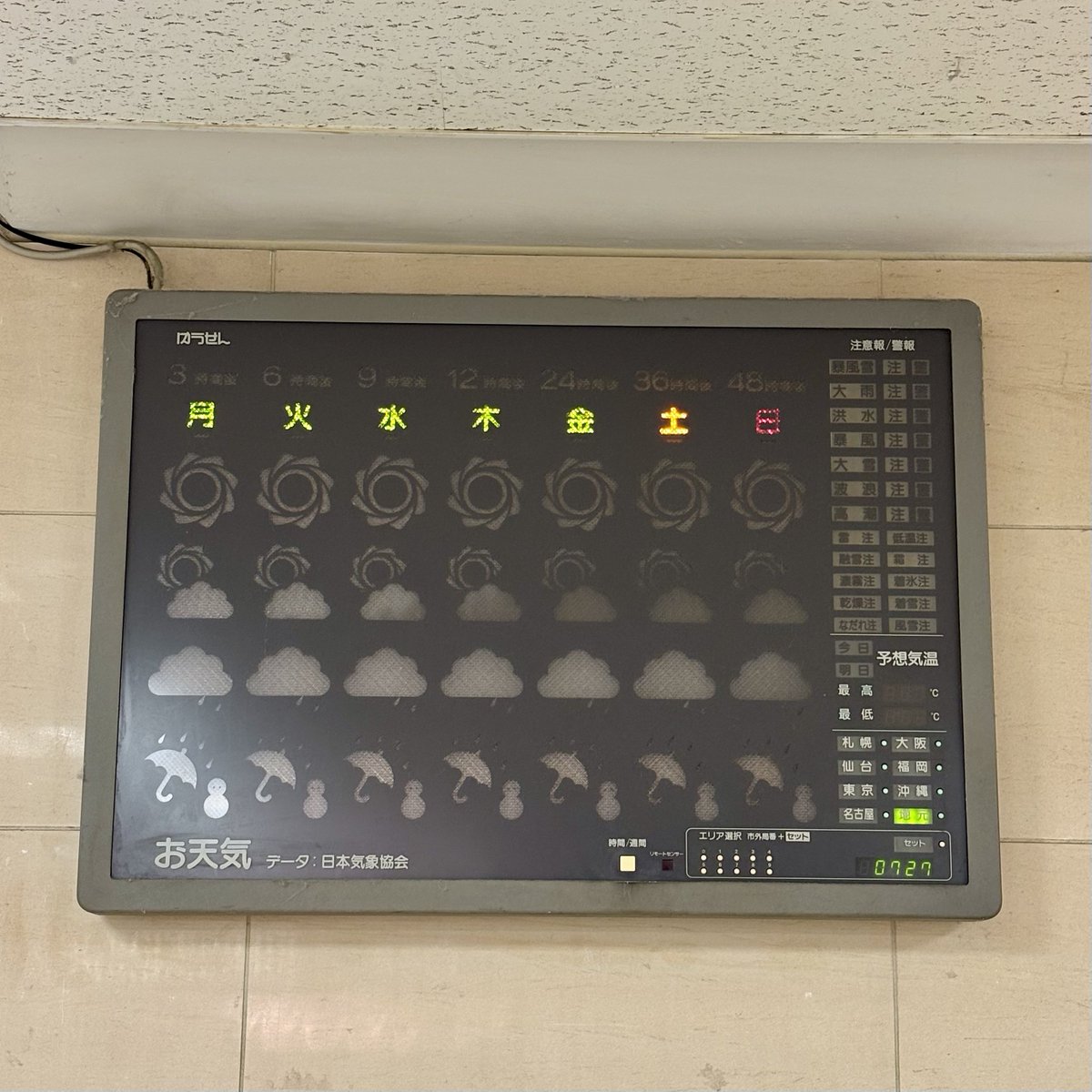 川西能勢口駅西口で見かけた謎の天気予報表示器 ちょっと前に見た時は
