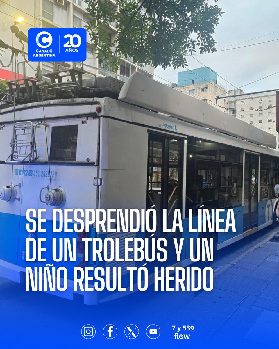 🚎 Se desprendió la línea de un #trolebús y un niño resultó herido en el Centro

⚠️ Durante la tarde del viernes, un trolebús sufrió el desprendimiento de su línea mientras circulaba en plena zona céntrica. El cable impactó en la mano de un menor que cruzaba la calle junto a su