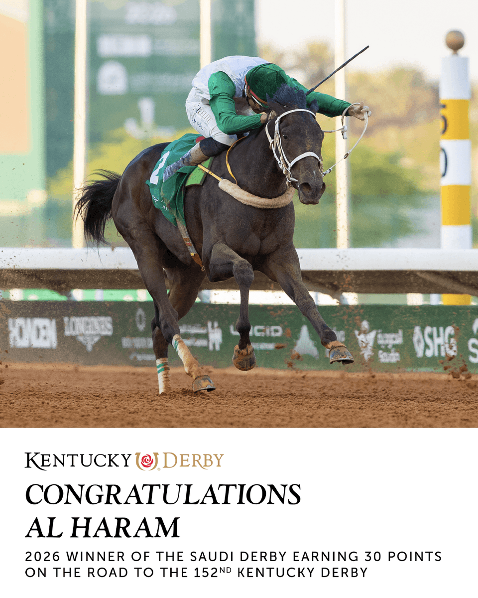 TheSaudiCup's tweet photo. G3 Saudi Derby winner AL HARAM earns 30 points on the road to the 152nd @KentuckyDerby! 

#TheSaudiCup #サウジカップ https://t.co/MUIxff462p