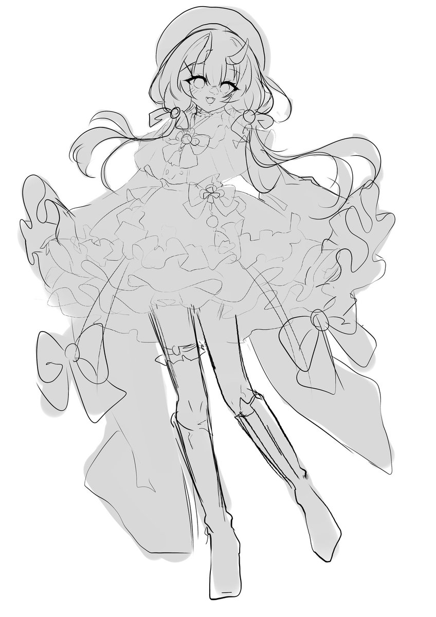 gummy_0617's tweet photo. 余さんの新衣装可愛すぎて絶対描きたいの気持ち……
ポンチョ×おさげ×ベレー帽×エプロン

 #百鬼絵巻 https://t.co/yP9blMHfpj