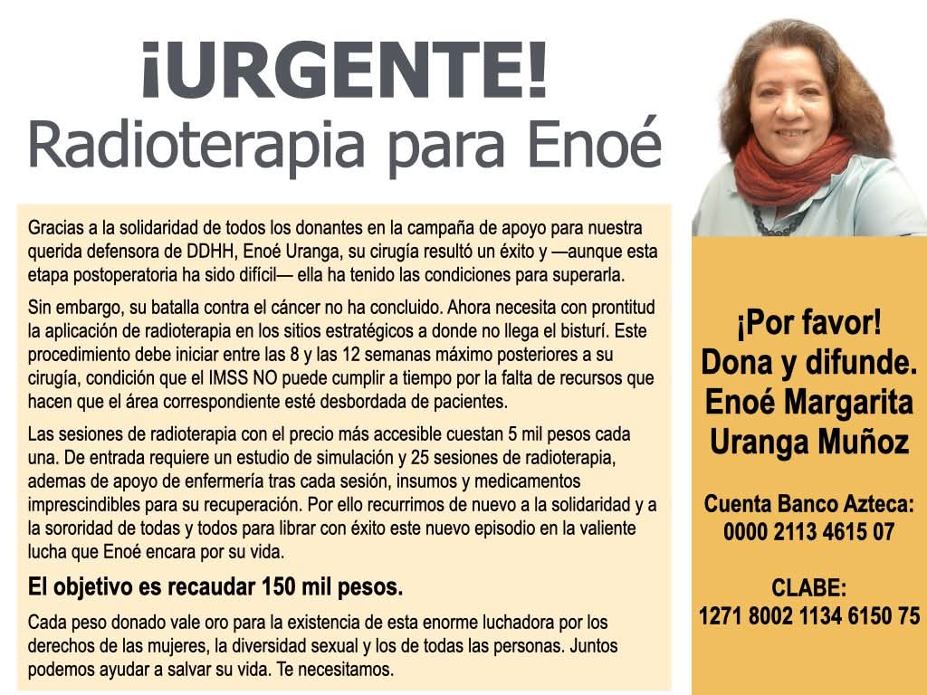 luxmoragui's tweet photo. 🔴 ¡Urge solidaridad y sororidad!
Los datos para copiar y pegar:
Enoé Margarita Uranga Muñoz
Cuenta Banco Azteca: 0000 2113 4615 07
CLABE: 1271 8002 1134 6150 75 https://t.co/0L4d6usQ9E
