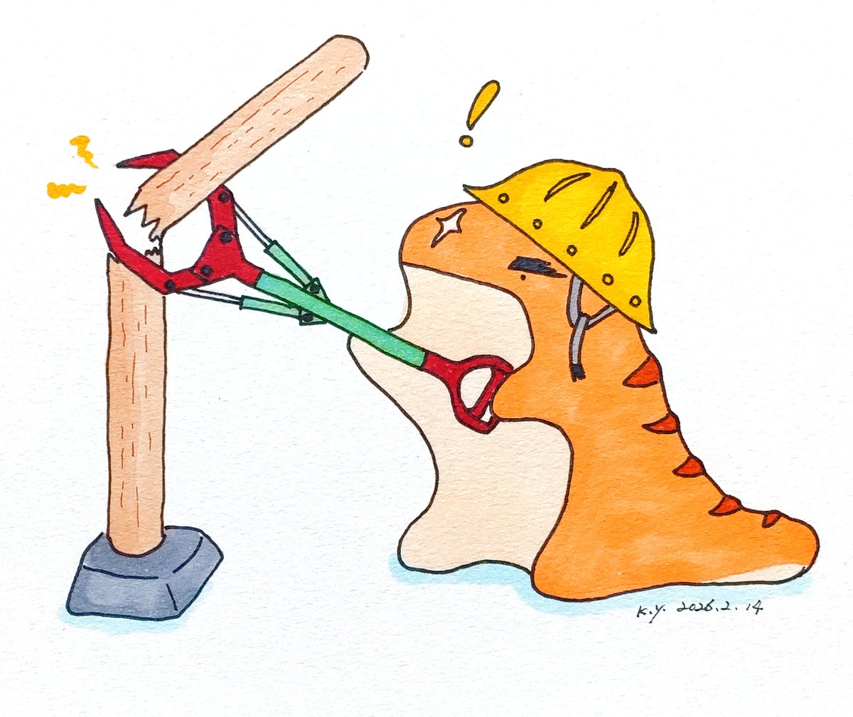 0817Yr's tweet photo. 20260214
解体怪獣ユン坊

https://t.co/cRO5BmC2qE
※M氏のアイディアに感謝

#イラスト #手描きイラスト #illustration #コピック #copic #かいじゅう #怪獣  #dinosaur #恐竜 #安全第一 #建設業 https://t.co/5xoya7mgn7