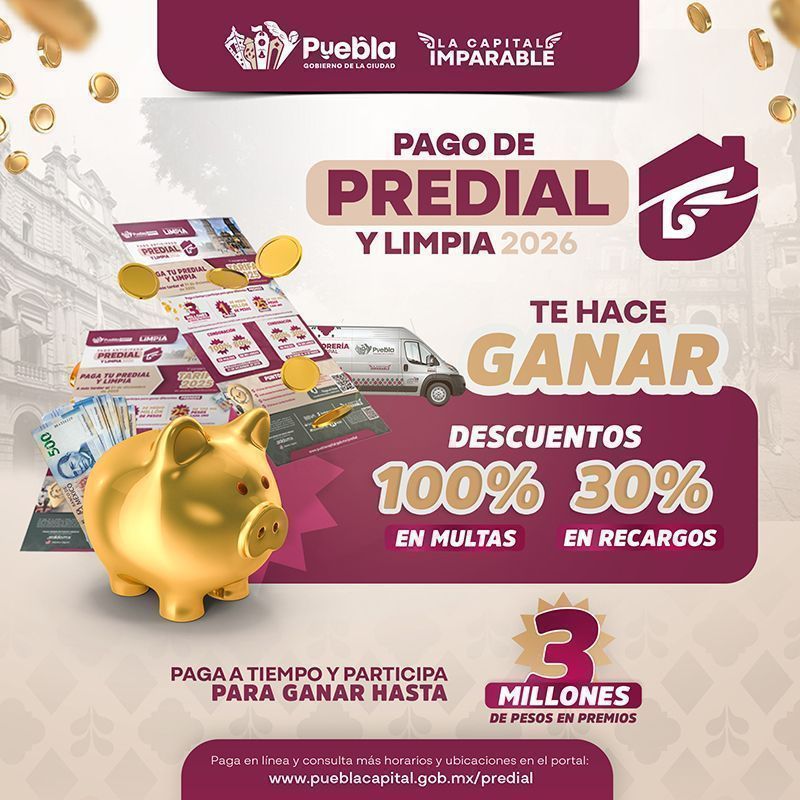 Tu pago de Predial y Limpia 2026 te hace ganar el 100% en multas y 30% en recargos.

Regularízate, ahorra y contribuye.