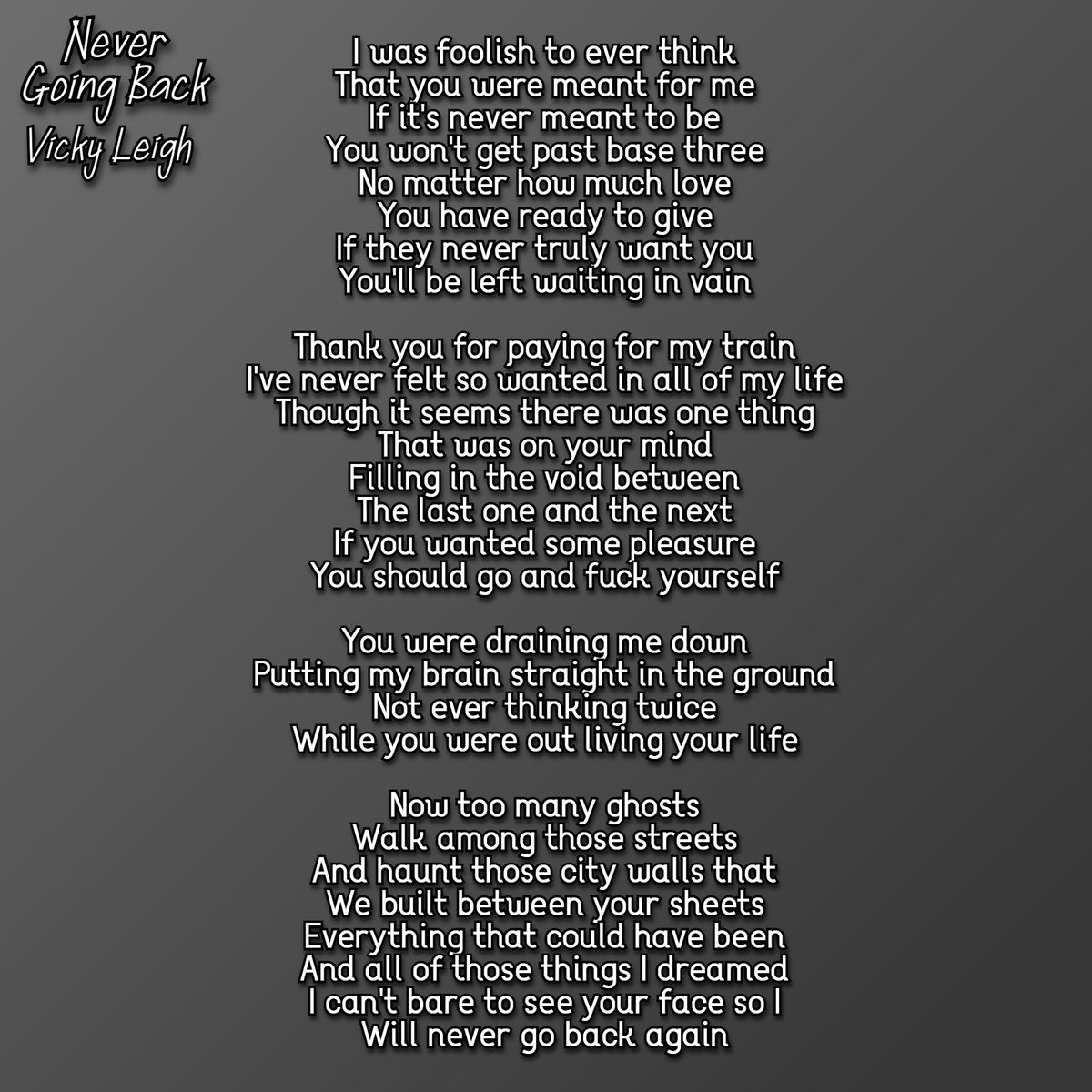 Never Going Back, out now ✨✨ vickyxleigh.bandcamp.com/track/never-go… #newmusic #valentinesday #unrequitedlove