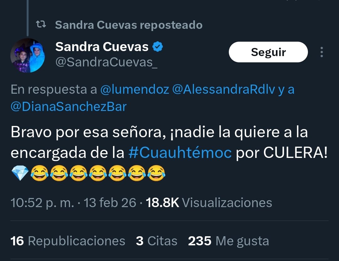 ¡Culera!

Por más dinero que la <a href="/SandraCuevas_/">Sandra Cuevas</a> gaste en sus arreglitos, jamás dejará de ser una naca, corrupta y vulgar.