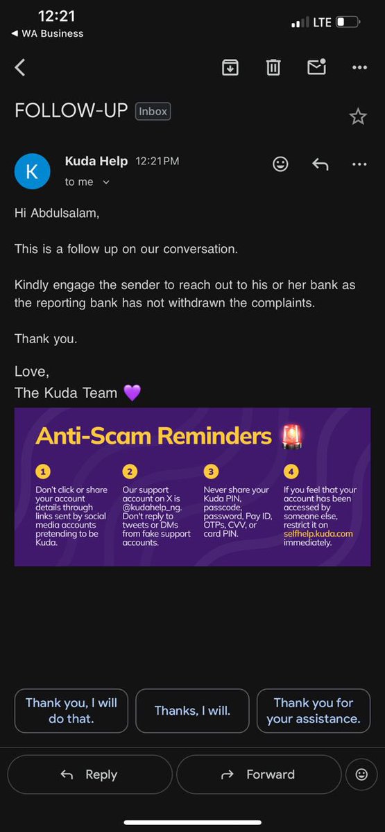 Palmpay <a href="/palmpay_ng/">PalmPay Nigeria</a> please just reach out to the beneficiary bank <a href="/joinkuda/">Kuda App</a> and withdraw the complaint.
I made the complaint and I’m cancelling it because it was a false complaint.
Just reach out and withdraw the complaint nah