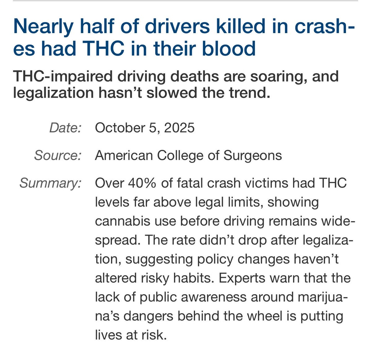 AlexBerenson's tweet image. Cannabis is approaching alcohol as a cause of fatal traffic accidents in the US, even though it’s far less widely used