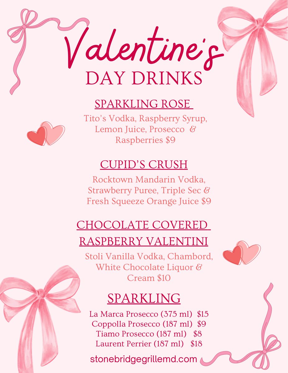 stonebridgeMD's tweet photo. 💕💌Happy Valentine’s, Galentines, Palentines and all around day of Love! See you later for an amazing ing special menu! ❤️🤩 @stonebridgegrillemd @maryland_line_wine_spirits https://t.co/NTFvdNZzzs
