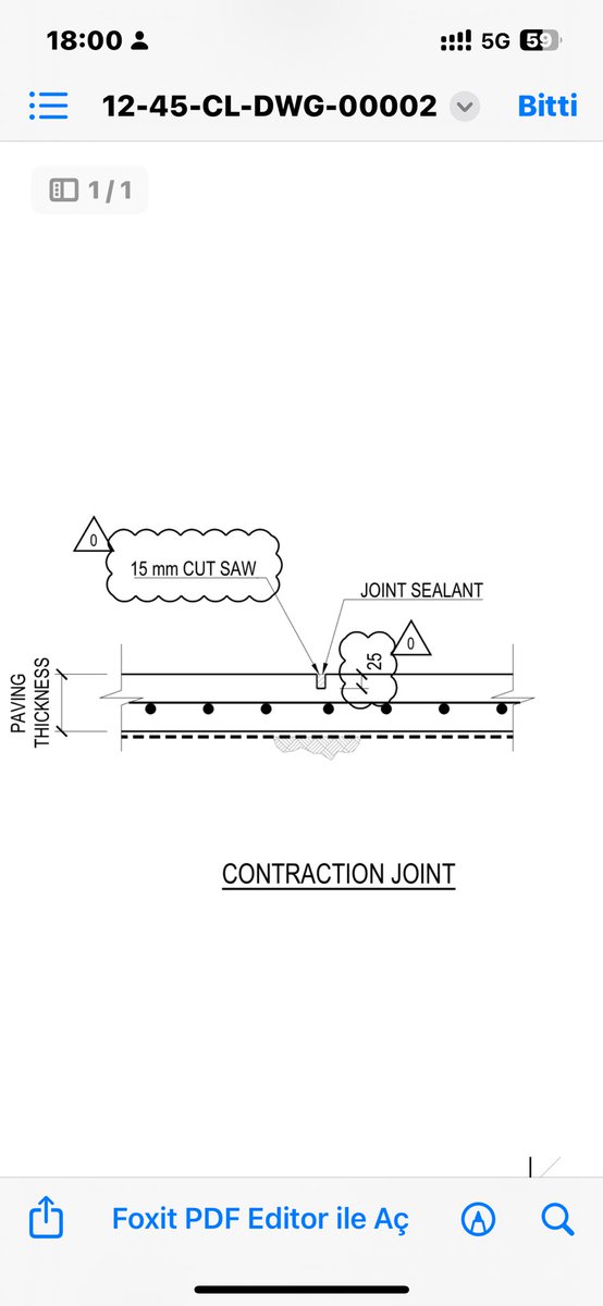 statik_adam's tweet photo. CONTRACTION JOINT ( büzülme derzi) 

Beton priz alıp sertleşirken rötre (büzülme) yapar. Bu büzülme sırasında beton rastgele yerlerden çatlamak ister.
Contraction joint, betonda zayıf bir hat oluşturarak çatlağın oradan ve düzgün bir çizgide oluşmasını sağlar.

⸻

Neden kullanılır / neden yapılır?
•🔹 Rötre çatlaklarını kontrol etmek için
•🔹 Rastgele, düzensiz çatlakları önlemek için
•🔹 Beton yüzeyin dayanımını ve estetiğini korumak için
•🔹 Büyük döşemeleri daha küçük panellere bölmek için
•🔹 Bakımı ve onarımı kolaylaştırmak için

Kısaca:
👉 Çatlak olacaksa, nereden olacağını biz belirleyelim mantığı.

⸻

Derinliği neden yaklaşık 1.5 cm?

Buradaki kritik nokta şudur:

Genel kural

Contraction joint derinliği = beton kalınlığının yaklaşık %25’i (1/4’ü)

Örnekler
•Beton kalınlığı 6 cm → derz derinliği ≈ 1.5 cm
•Beton kalınlığı 10 cm → derz derinliği ≈ 2.5 cm
•Beton kalınlığı 20 cm → derz derinliği ≈ 5 cm

Yani 1.5 cm, genelde ince döşemeler (kaldırım, şap, hafif slab) için kullanılan tipik bir değerdir.

⸻

Neden daha derin ya da daha sığ değil?
•❌ Çok sığ olursa:
Beton o hattı “zayıf nokta” olarak algılamaz → rastgele çatlar
•❌ Çok derin olursa:
Taşıyıcı kesit zayıflar
•✅ %25 derinlik:
Çatlak büyük ihtimalle derz hattından başlar ve yukarı doğru çıkar

⸻

Nasıl yapılır?
•🟦 Saw cut (kesme): Beton yeterince sertleşince makineyle kesilir
•🟦 Islak betonken aparatla: Fresh concrete aşamasında