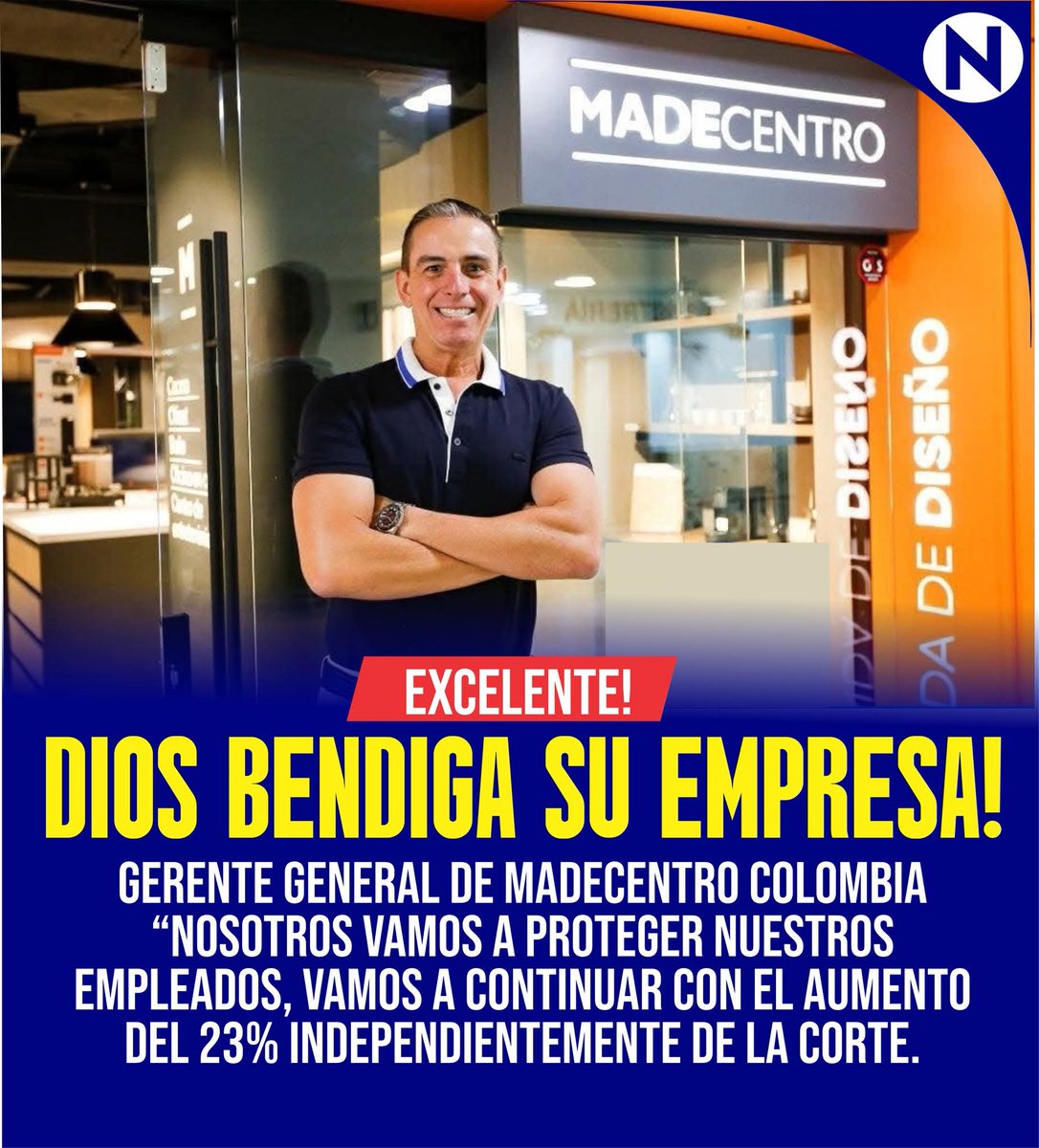 El gerente del Grupo Empresarial Madecentro Colombia, Dimas Tobón, anunció q la compañía mantendrá el aumento del 23% en el #salariominimo para sus empleados, pese a la suspensión  del Consejo de Estado.
