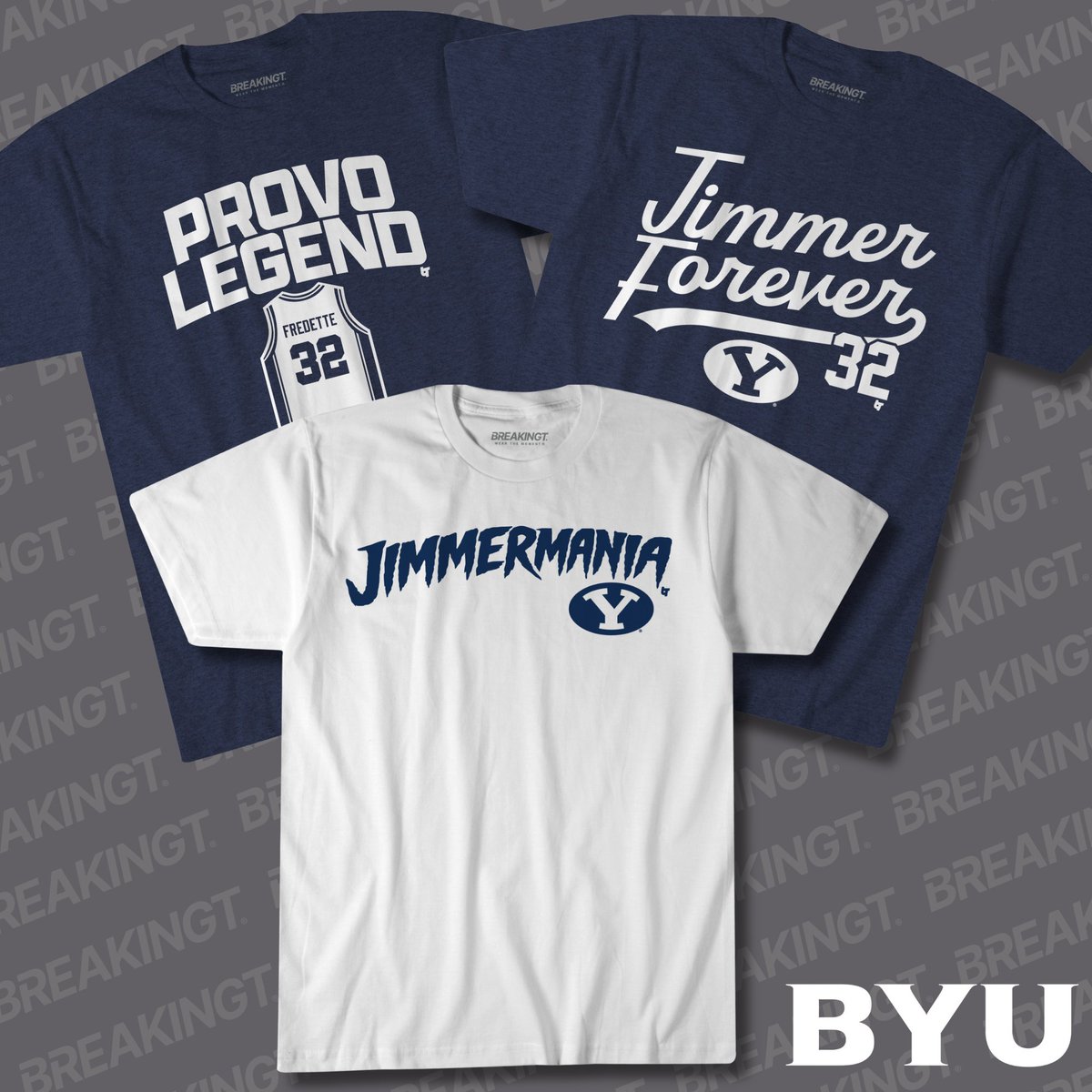 Jimmermania is back!! BYU (<a href="/BYUMBB/">BYU Men's Basketball</a> ) is retiring Jimmer Fredette’s (<a href="/jimmerfredette/">Jimmer Fredette</a>) No. 32 today.
Officially licensed drop is now live → BreakingT.com/Jimmer

#JimmerFredette #Jimmermania #BYU #BYUCougars #CougarNation #BYUBasketball #MarriottCenter #No32 #JerseyRetirement