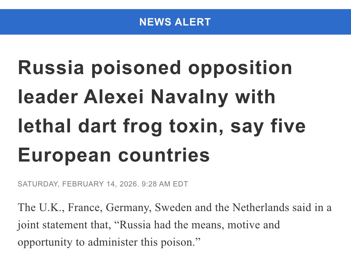 The bullshit that spews out from Western governments is something to behold.

Why would Russian authorities use a "lethal dart frog toxin" to kill someone who was in their custody, who was serving a prison sentence and who had little public support among the Russian people?
