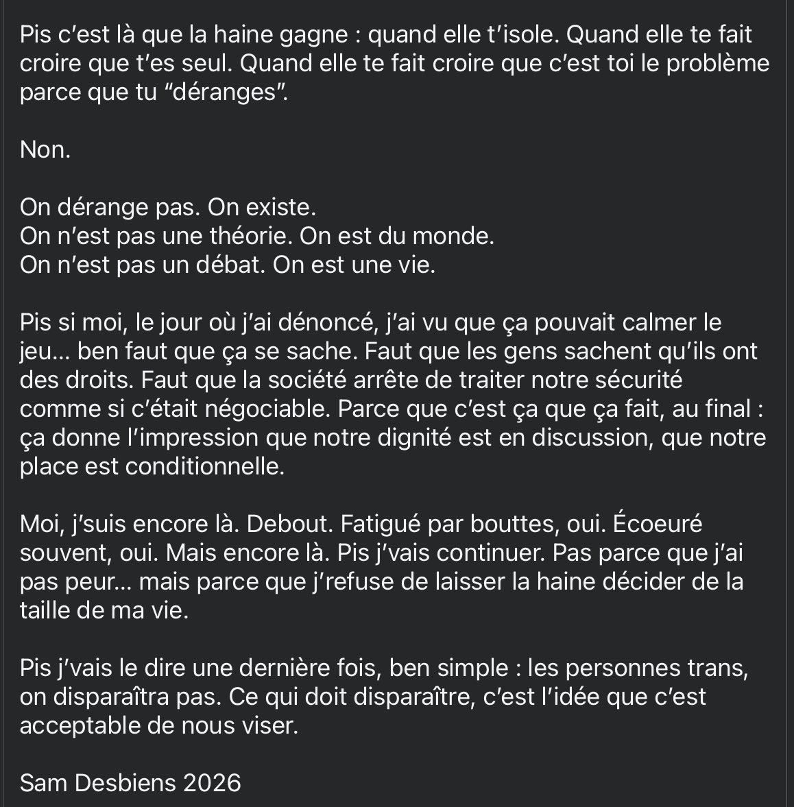 SniffannyQueb's tweet photo. Beau témoignage de Sam Desbiens face à la #transphobie qu’il a vécu #trans #droitstrans #justice https://t.co/I61EMt8o8G