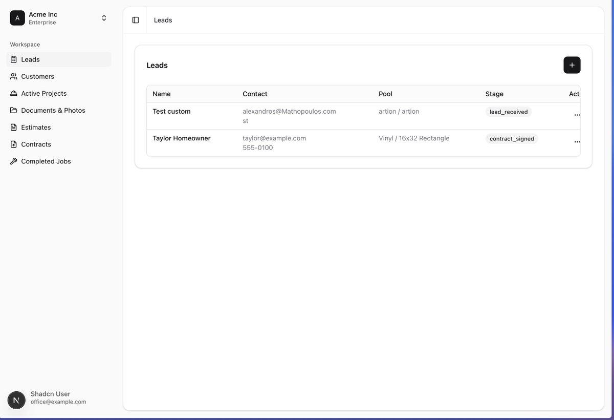 Started a new project today - this time for my brother. My brother has a pool construction company that does millions in revenue every year, but all the construction management software in the sector royally sucks. Like, it is really bad. 

Just meant for my brothers company for