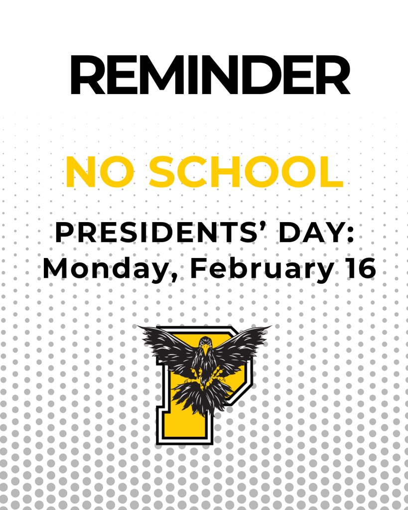 REMINDER: School will be CLOSED on Monday in observance of Presidents' Day.

Enjoy the long weekend, sleep in a little, and take a moment to appreciate the leaders who helped shape our country. 

We’ll see our students back and ready to learn on Tuesday!

❤️🤍💙
